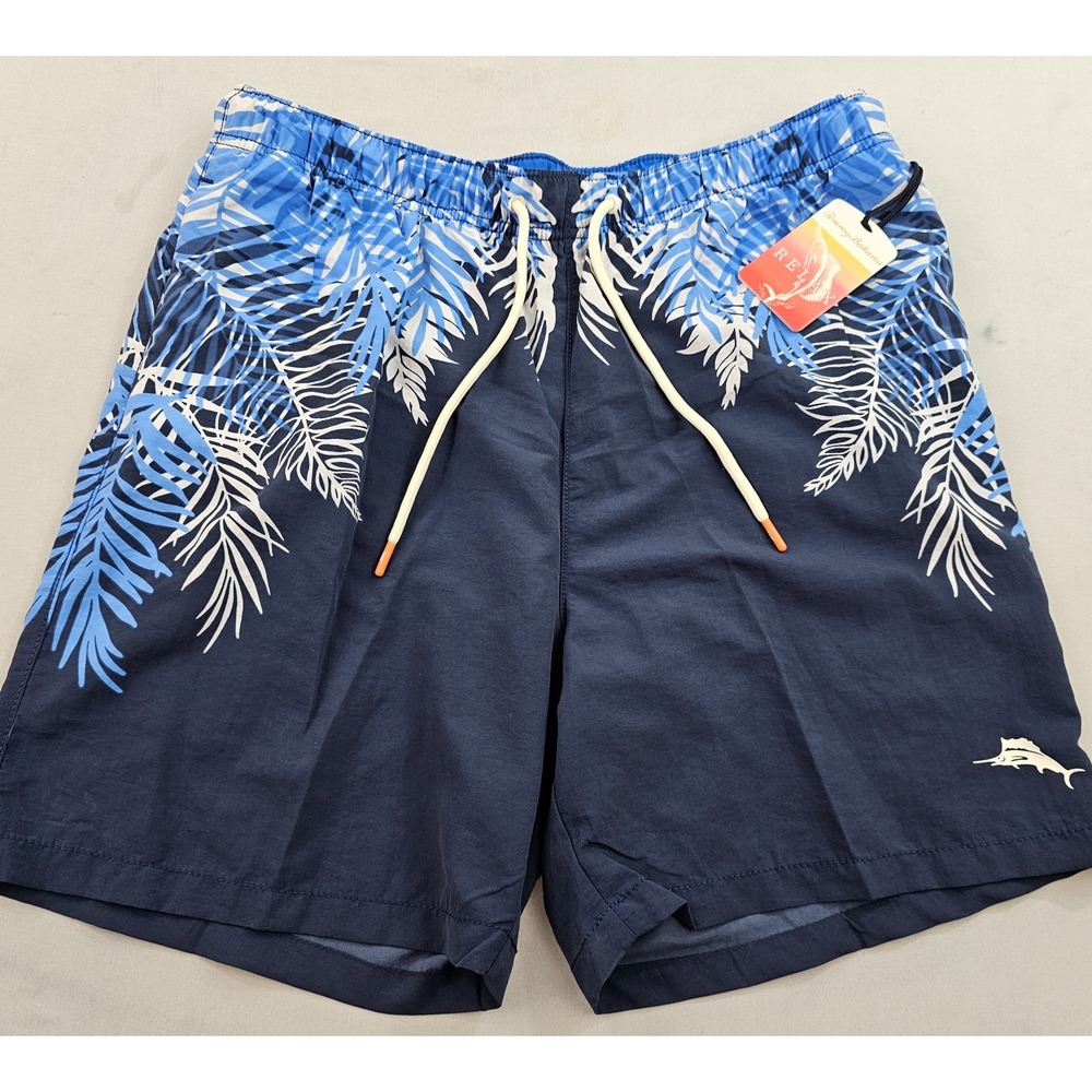 Tommy Bahama Relax Mens Medium Navy White Floral Palm Swim Trunks NWT